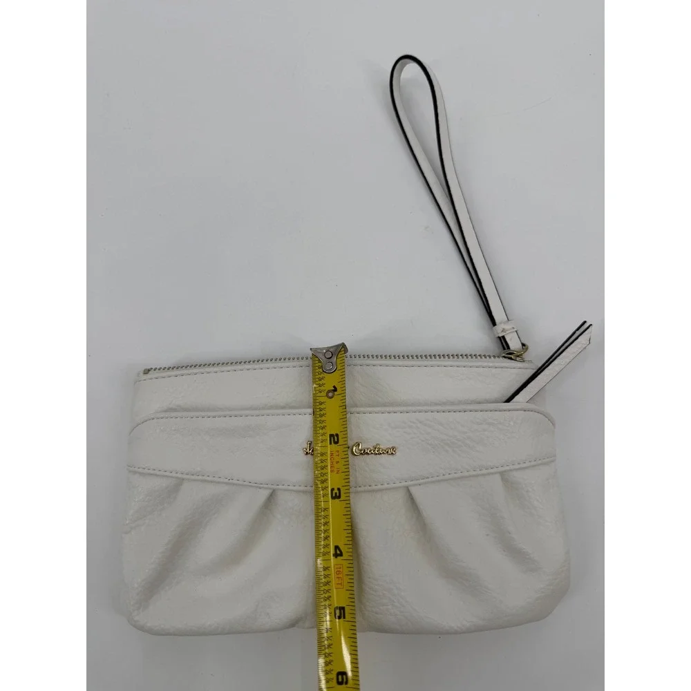 Juicy Couture White Pebbled Faux Leather Pleated Wristlet Wallet Gold Hardware